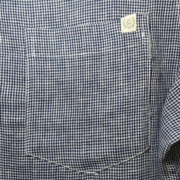 Chaps navy and white houndstooth button down linen blend shirt sz M - Picture 2 of 6